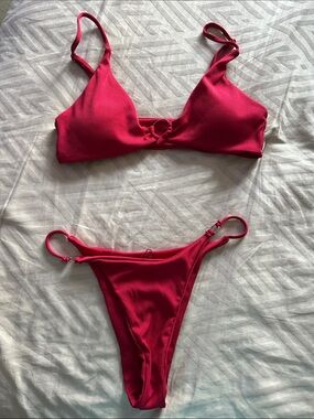 Women's Ribbed wine red bikini Set - Two-Piece Swimwear